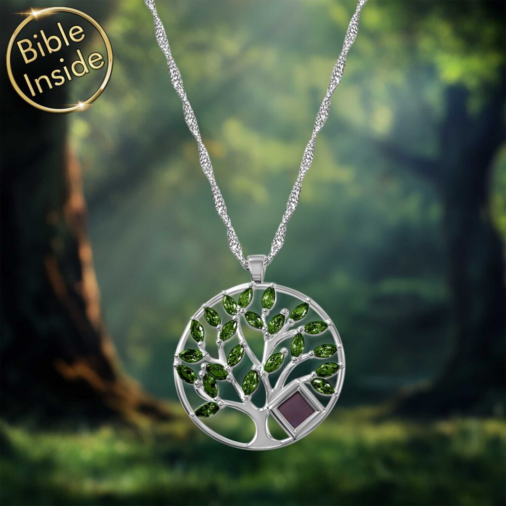 Sterling Silver Tree Necklace With Crystal Accents and Bible Inside My Nano Jewelry